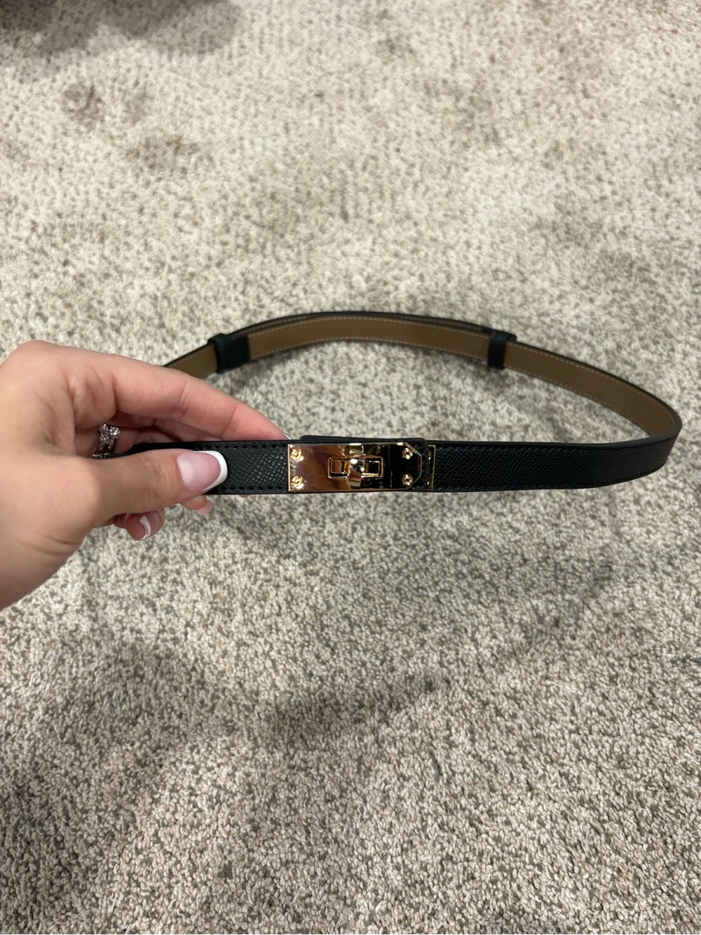 Black Leather Women’s Belt with Gold Tone Buckle